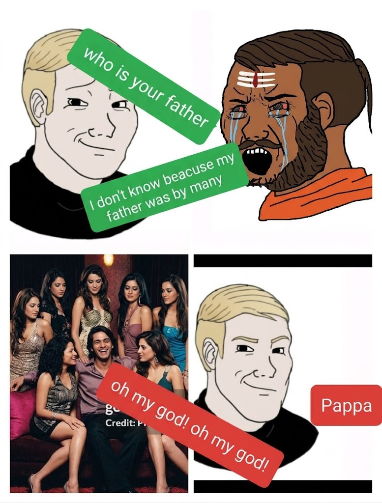 wojak, yes chad, yes wojak, soyak, soyak (crying), it's based and christpilled, who is your father, blonde hair, crying, dad