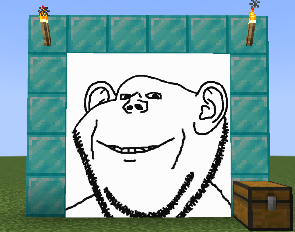impish soyak ears, 1soyjak, bald, block, chest, closed mouth, diamond (minecraft), ear, front view, gem