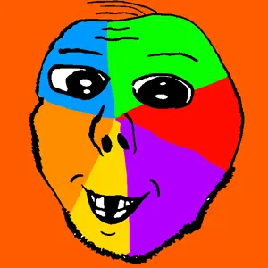 gapejak, david, wholesome soyjak, colorjak, deformed, orange background, smile, soyjak, stubble