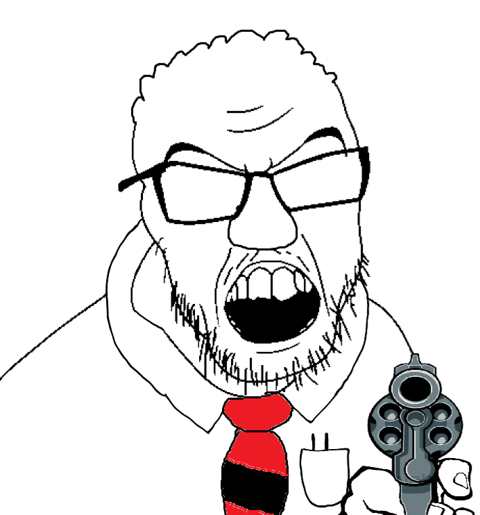 dilbert, feraljak, angry, clothes, firearm, glasses, gun, hair, holding gun, holding object