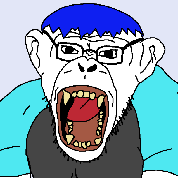 monkeyjak, animaljaks, fusionjaks, 1soyjak, angry, animal, clothes, ear, front view, gaping mouth