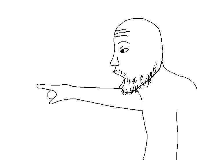 two pointing soyjaks, thatsoyniggaontheright, two pointing side, sidejaks, arm, bald, finger, half body, hand, mustache