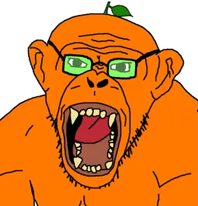 monkeyjak, animaljaks, 1soyjak, admin, angry, bald, ear, front view, gaping mouth, glasses