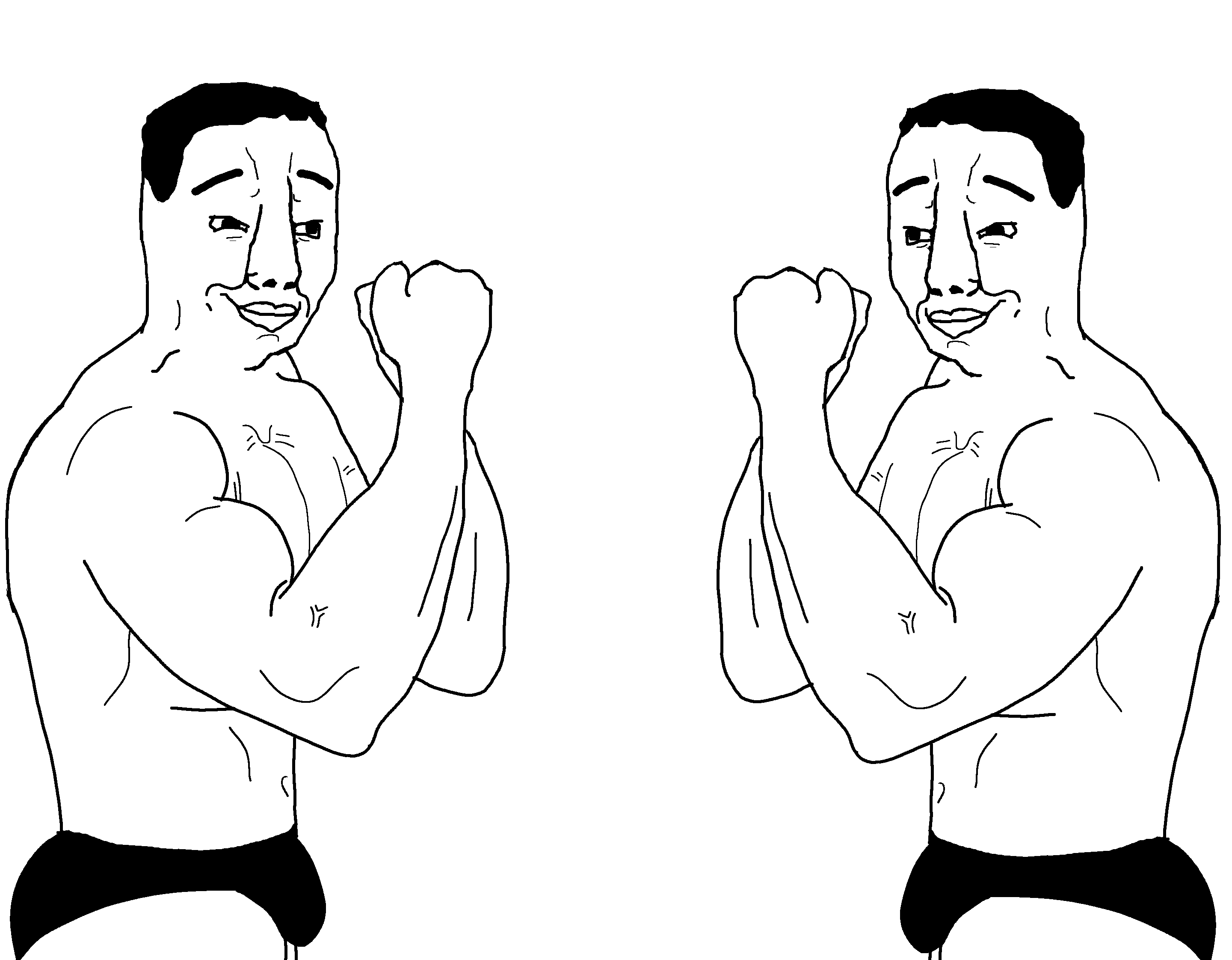 chudjak, 2soyjaks, black hair, black pants, boxing, buff, fight, hair, half body, half naked