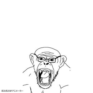monkeyjak, animaljaks, 1soyjak, angry, animal, animated, bald, ear, front view, gaping mouth