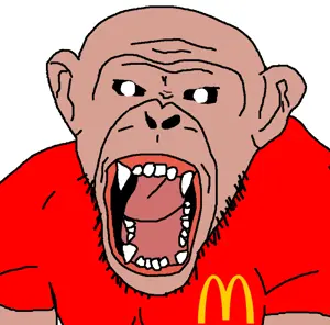 monkeyjak, amerimutt, animaljaks, 1soyjak, angry, animal, black sclera, brown skin, clothes, ear