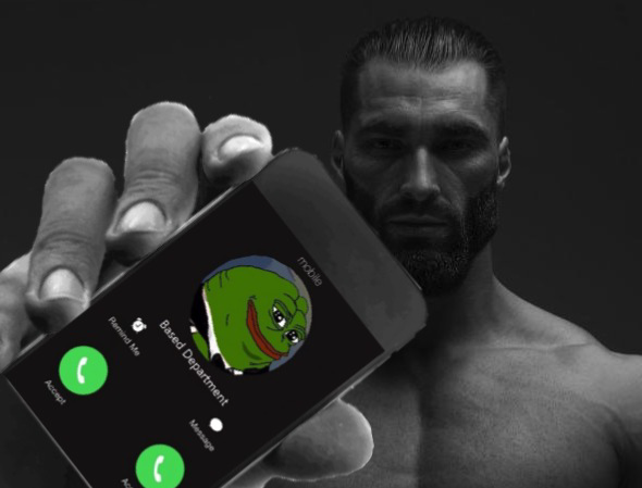 gigachad, pepe, amphibian, animal, based, based department, beard, black eyes, buff, closed mouth