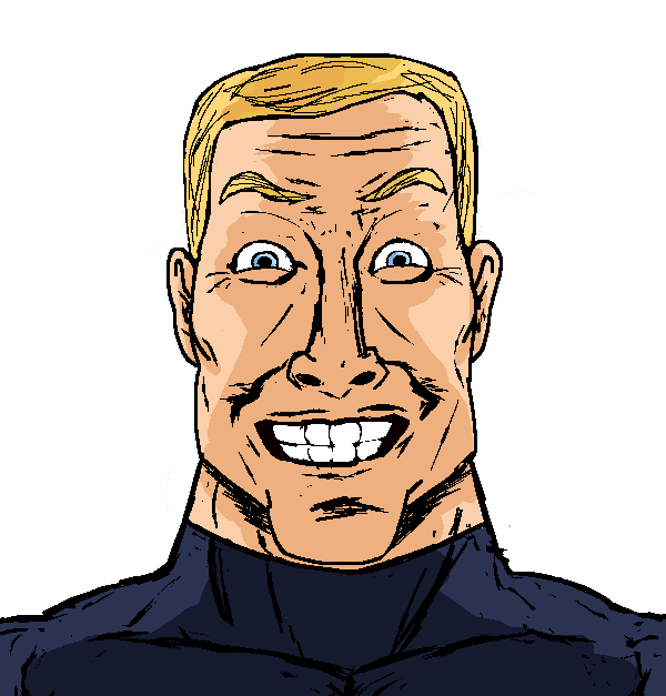 black noir, chudjak, noirjak, chudjak front, perceptive chud, perceptive chud front, a10 eyes, blonde hair, buff, front view