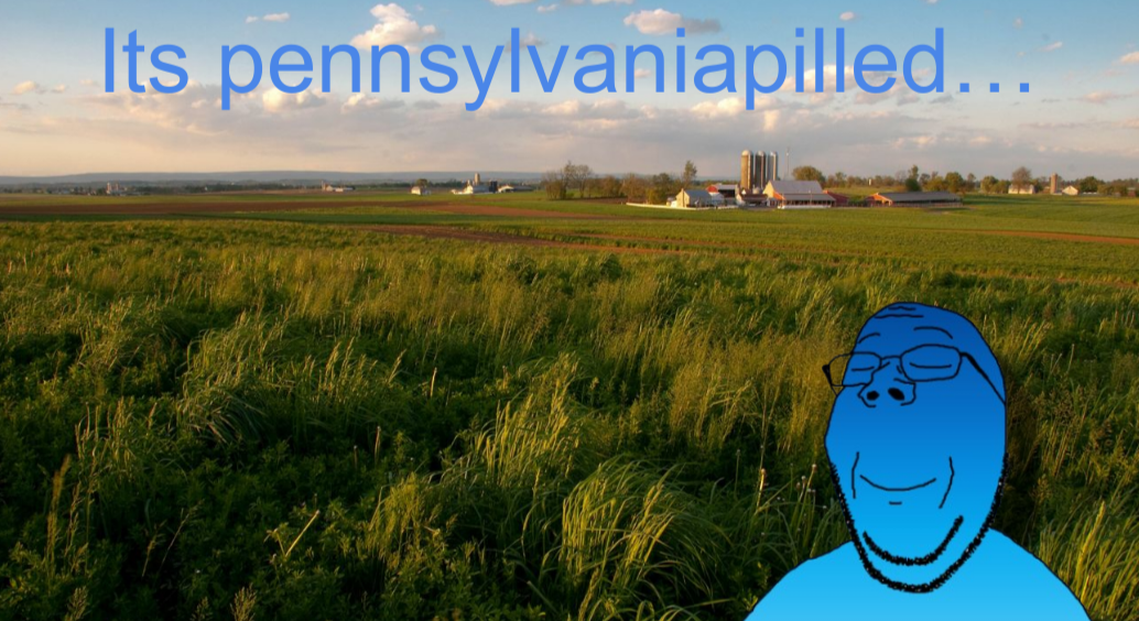 gapejak, calm, 1soyjak, bald, blue skin, calm, closed eyes, closed mouth, farm, glasses