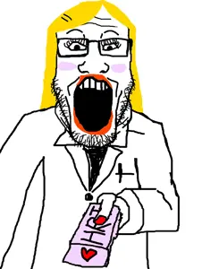 markiplier soyjak, arm, blonde hair, blush, clothes, doctor, dr. sprokeberg, eyelashes, giving, glasses