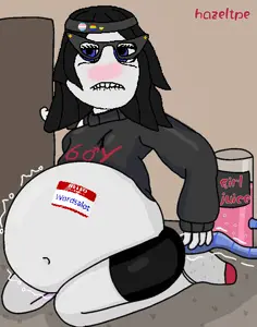soytan, 1soyjak, belly, belly button, black eyes, black hair, blue eyes, blush, boymoder, button