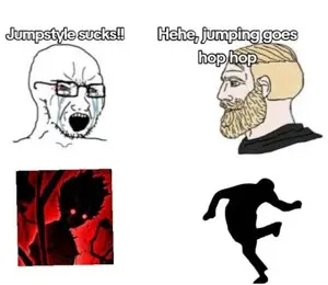 yes chad, soyak, beard, blonde hair, hair, jump style, jumping, uncolored skin, white background, white skin