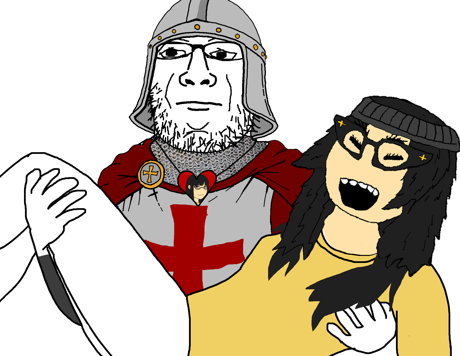 soychang, soytan, marney, armor, black hair, cape, closed mouth, clothes, cross, girlfriend
