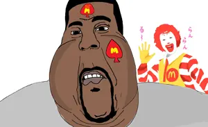 cobson, beard, black skin, clothes, clown, fat, hair, kanye west, mcdonalds, queen of spades