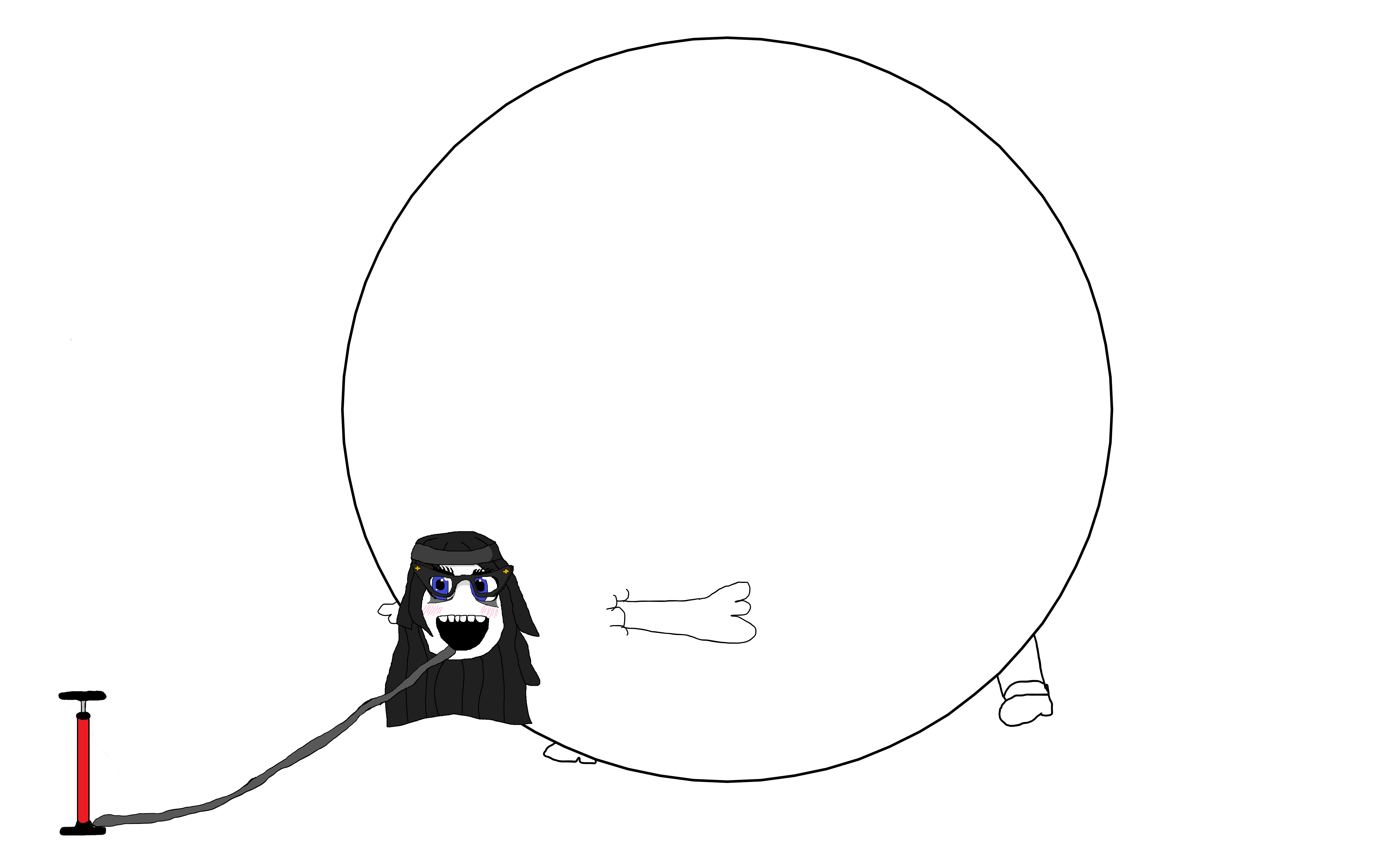 soytan, 1soyjak, air inflation, beanie, black hair, blue eyes, blush, clothes, fat, full body