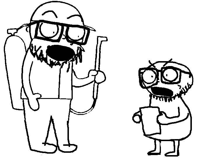 fiendson, derp fiendson, exterminator, 2soyjaks, bald, black eyes, exterminator, full body, glasses, making fiends