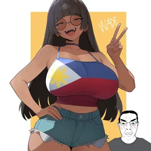 chudjak, soykio kid, soykio girl, soykio girl front, femjak, belly, belly button, big breasts, black hair, blush