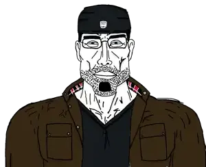 chudjak, perceptive chud, 1soyjak, clothes, hat, looking at you, marcus fenix, transparent background, uncolored skin, video game