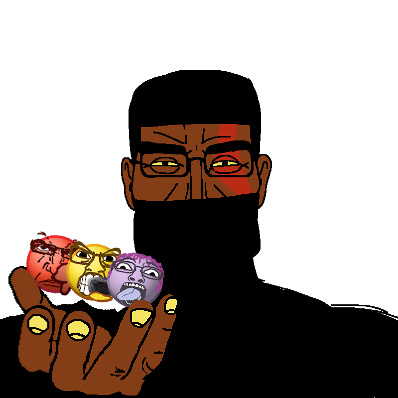chudjak, perceptive chud, perceptive chud front, 4soyjaks, bald, brown skin, buff, closed mouth, front view, glasses
