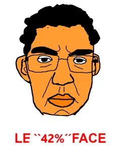 chudjak, patrick, 1soyjak, afro, black hair, brown skin, closed mouth, front view, frown, glasses