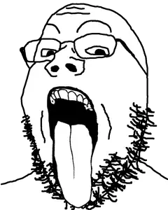 gapejak, spedjak, fusionjaks, 1soyjak, bald, glasses, looking at you, open mouth, stubble, teeth
