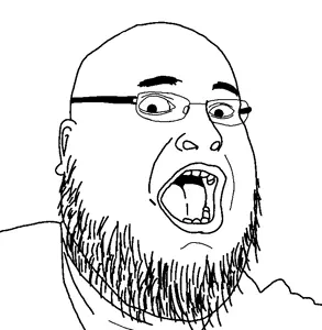 fatjak, 1soyjak, beard, ear, fat, glasses, monochrome, open mouth, soyjak, uncolored skin