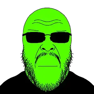 brazilian, glowie, bald, black eyes, closed mouth, fat, glasses, glowing, green skin, half body