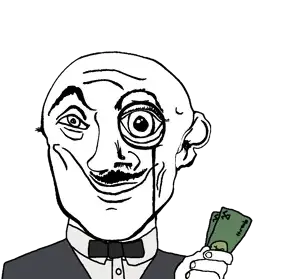 variant:danny_yn subvariant:mineral_inspecteur charcoal jacket cream suit white shirt black bowtie tie no beard shaved mustache smirk smile happy eyebrows eyes bald money dollar bill 11.png