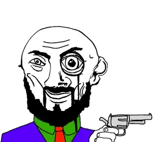 transparent_background uncolored_skin tie suit red_jacket blue_shirt blue red green green_tie beard fu_manchu chinese mustache smirk smile happy eyebrows neutral black_eyes bald gun revolver 18.png