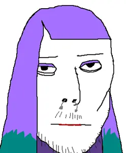 jasonjak, closed mouth, glasses, hair, lipstick, makeup, nose piercing, purple hair, soyjak, stubble