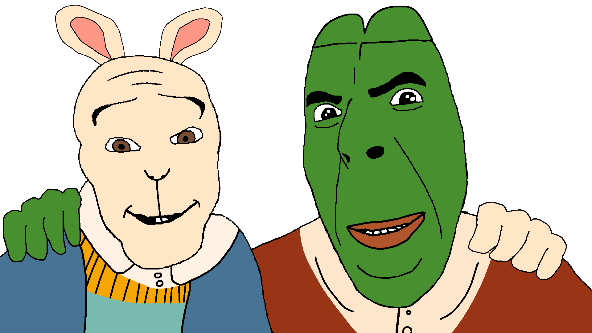 buster baxter, pepe, cobson, feraljak, no more brother wars, bald, closed mouth, clothes, green skin, half body