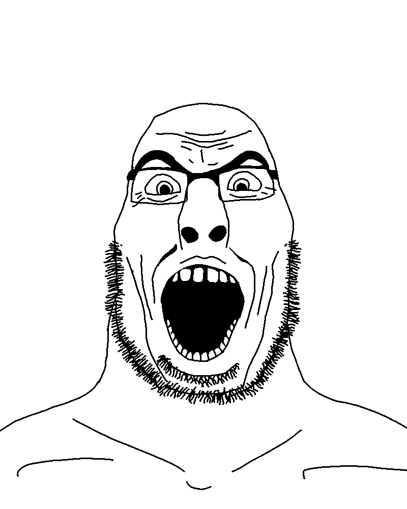 cobson, cob noir, cobson front2, 1soyjak, bald, front view, glasses, looking at you, monochrome, open eyes