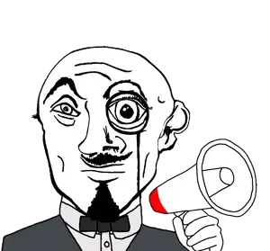 transparent_background uncolored_skin charcoal_jacket cream_suit white_shirt black_bowtie bowtie jacket tie suit kratos goatee mustache apathetic eyebrows black_eyes bald megaphone 16.png