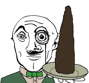 transparent_background uncolored_skin tan_suit green_jacket green_bowtie bowtie jacket tie suit shaved cleft_chin butt_chin no_beard mustache apathetic eyebrows black_eyes bald variant:platejak poop plate food 12.png