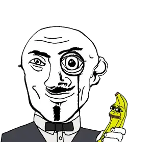 transparent_background uncolored_skin charcoal_jacket cream_suit white_shirt black_bowtie bowtie jacket tie suit goatee mustache smiling happy neutral eyebrows black_eyes bald banana nas:pepe subnas:bapepe 8.png
