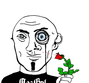 transparent_background uncolored_skin nazbol nationalism socialism black_shirt goatee no_mustache apathetic neutral eyebrows aryan blue_eyes a10_eyes bald rose flower smelling 2.png