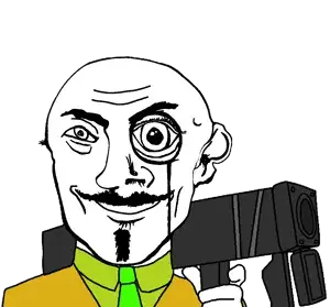 transparent_background uncolored_skin suit tie green_suit green_tie green_jacket goatee handlebar_mustache mustache smiling happy eyebrows neutral black_eyes bald rocket_launcher bazooka 0.png
