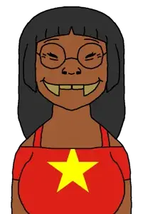 soykio kid, soykio girl, soykio girl front, femjak, asian, asian eyes, asian female, black eyes, brown skin, fangs