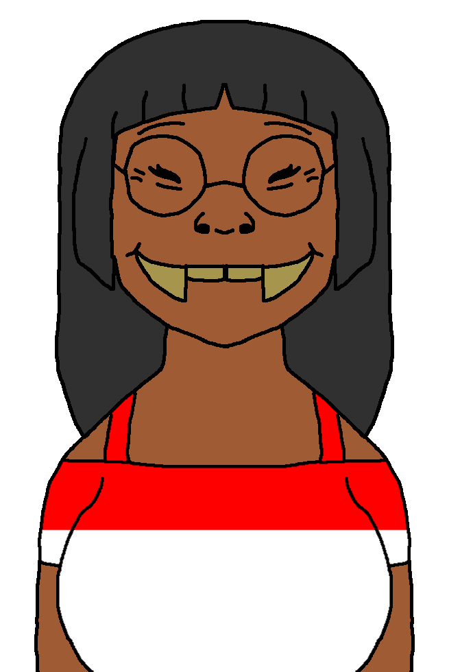 soykio kid, soykio girl, soykio girl front, femjak, asian, asian eyes, asian female, black eyes, brown skin, fangs