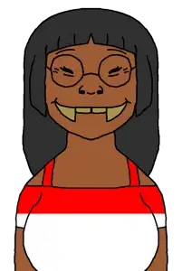 soykio kid, soykio girl, soykio girl front, femjak, asian, asian eyes, asian female, black eyes, brown skin, fangs