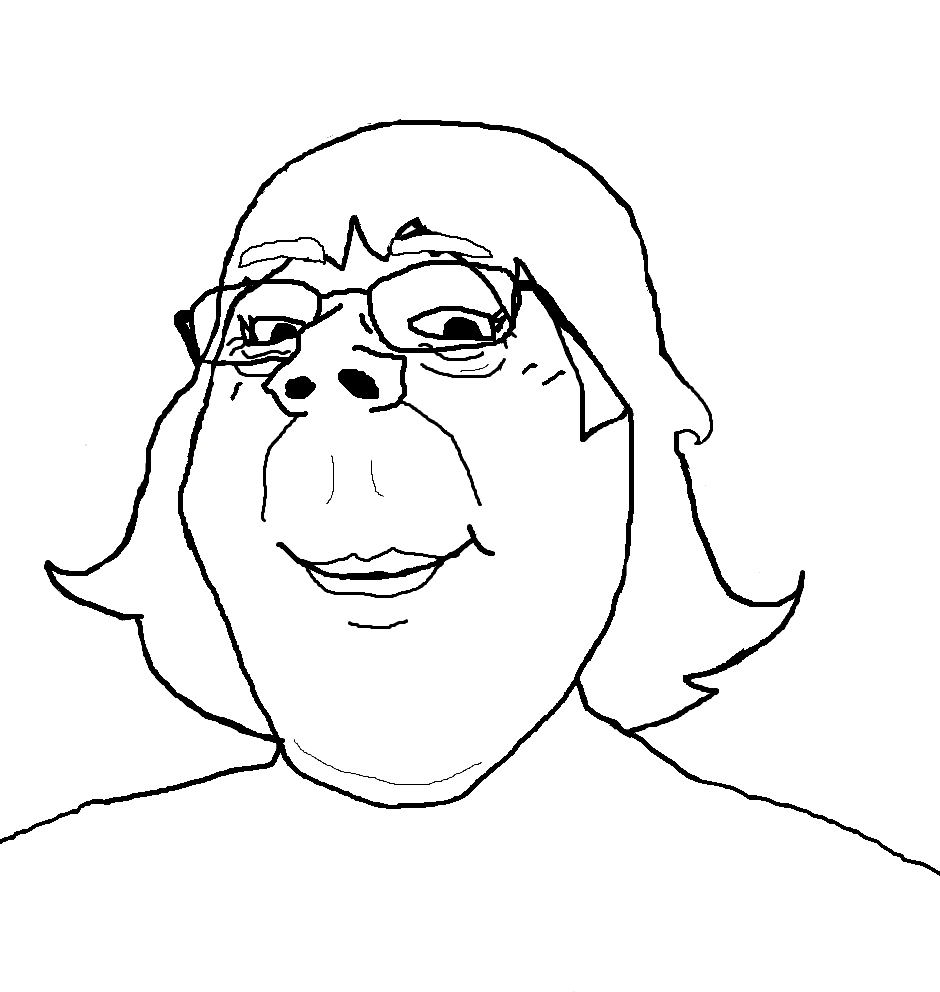 gapejak, female gapejak, femjak, 1soyjak, closed mouth, female, glasses, grandma, granny, hair