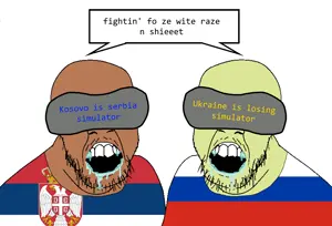 feraljak, 2soyjaks, brown skin, clothes, country, drool, flag, kosovo, open mouth, russia