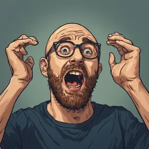 unknown, 1soyjak, bald, beard, black shirt, blue background, blue eyes, brown beard, clothes, colored background