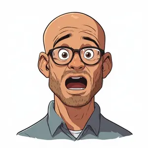 unknown, bald, glasses, open mouth, stubble, white background, white skin