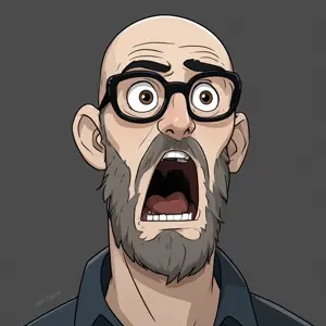unknown, bald, glasses, open mouth, stubble, white background, white skin