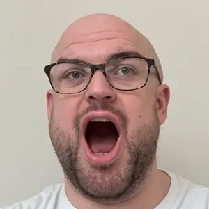 unknown, bald, glasses, open mouth, stubble, white background, white skin