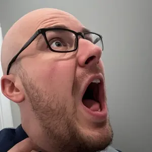 unknown, bald, glasses, open mouth, stubble, white background, white skin