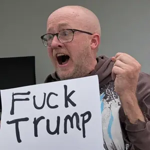 donald trump, unknown, bald, glasses, open mouth, stubble, white skin