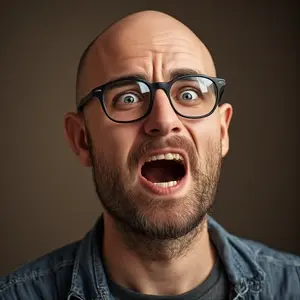unknown, bald, glasses, open mouth, stubble, white skin