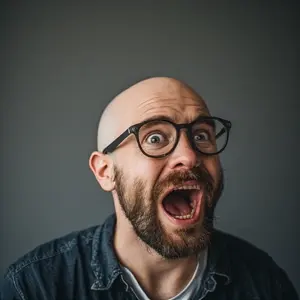 unknown, bald, glasses, open mouth, stubble, white skin